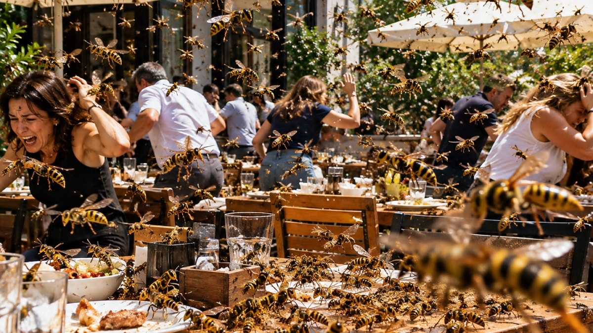 Binlerce eşek arısı restoranları istila etti