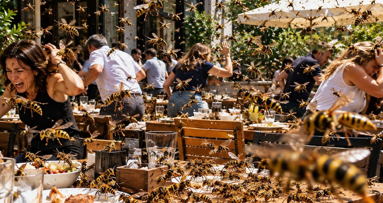 Binlerce eşek arısı restoranları istila etti