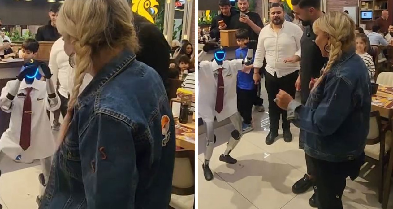 Safiye Soyman restoranda robotla karşılaştı: Önce korktu sonra göbek attı