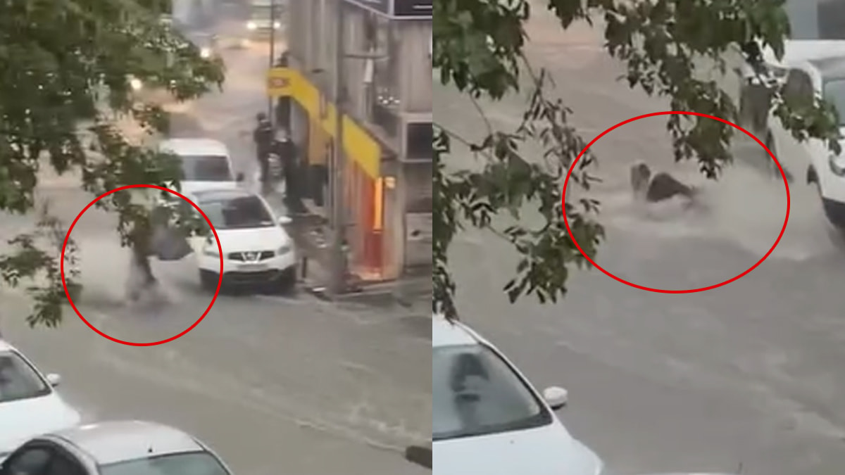 Kağıthane'de dehşete düşüren görüntüler: Kadın sel sularına böyle kapıldı