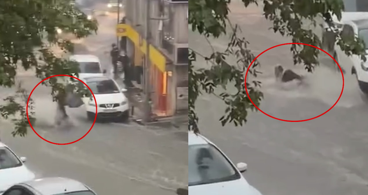 Kağıthane'de dehşete düşüren görüntüler: Kadın sel sularına böyle kapıldı