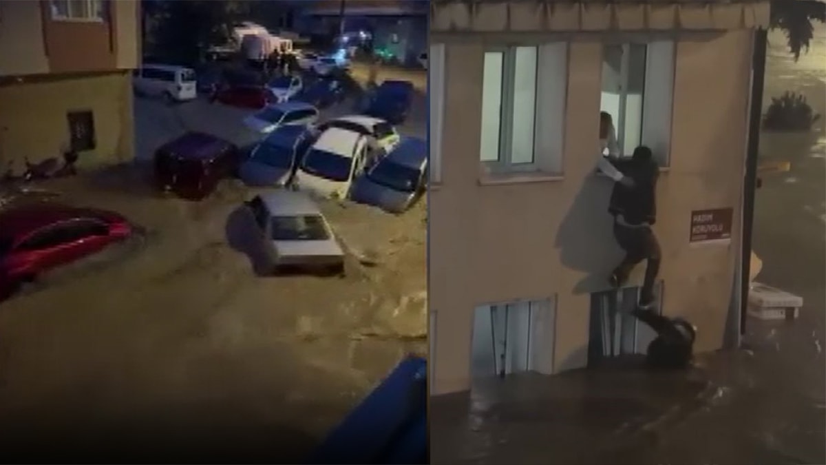 Sel suları araçları sürükledi, vatandaşlar böyle canını kurtardı