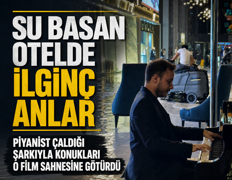 Su basan otelde ilginç anlar: Piyanist çaldığı şarkıyla konukları o film sahnesine götürdü