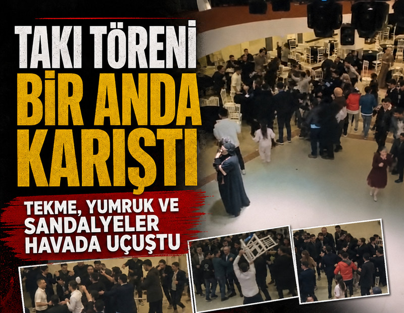 Takı töreni bir anda karıştı: Tekme, yumruk ve sandalyeler havada uçuştu