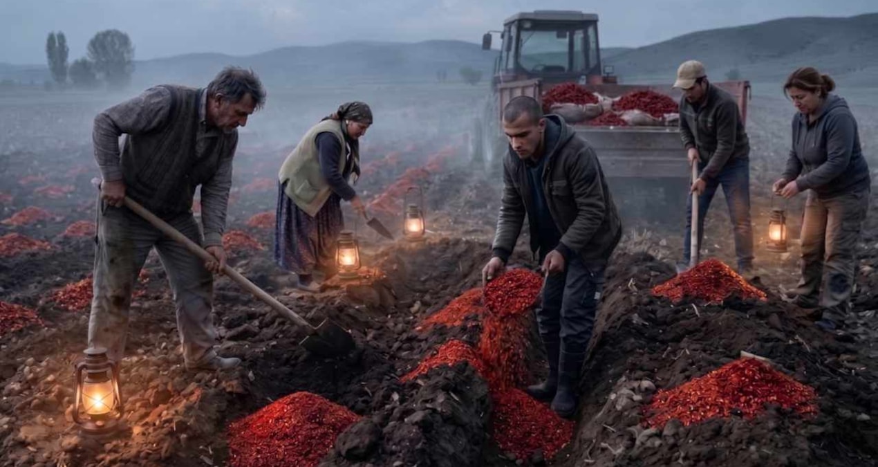 Toprağa 15 ton acı pul biber dökmeye başladılar