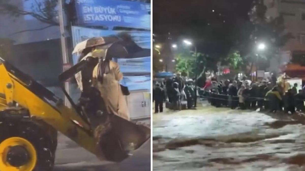 İstanbul’da vatandaşlar mahsur kaldı: Sel sularından kepçeyle kurtarıldılar