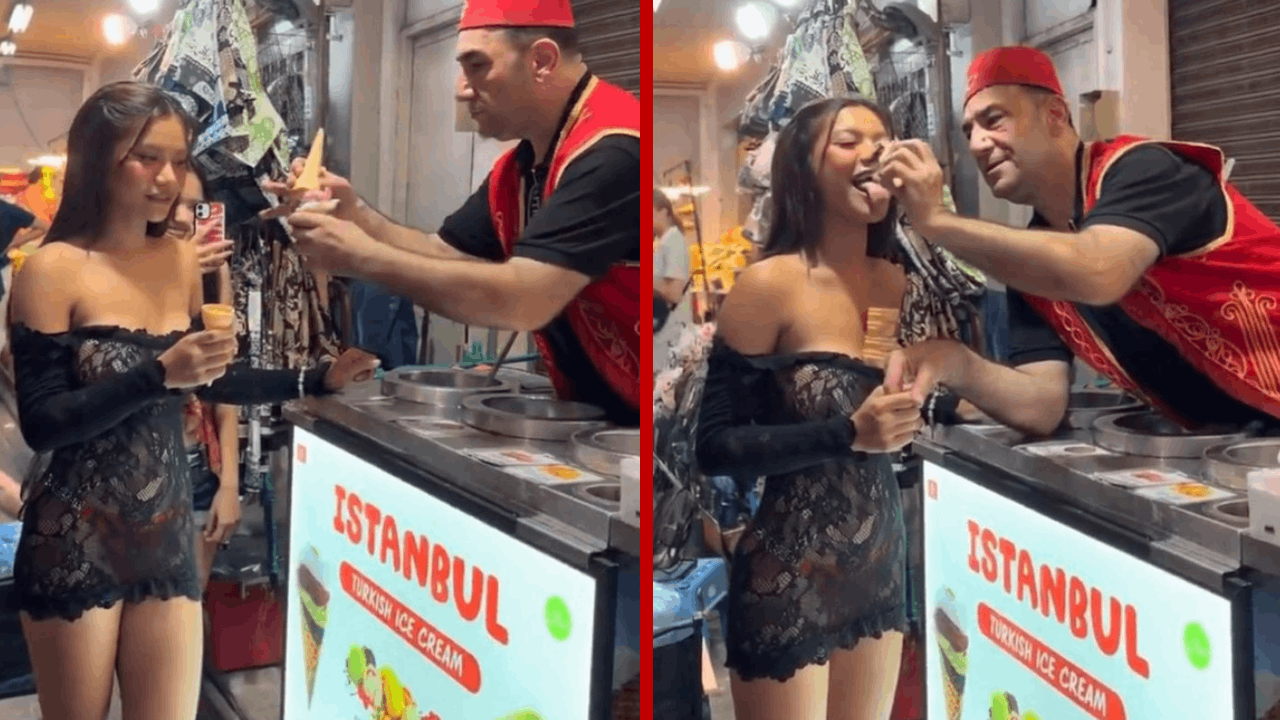 Maraş dondurmacısının turist kadına yaptıkları sosyal medyayı ikiye böldü