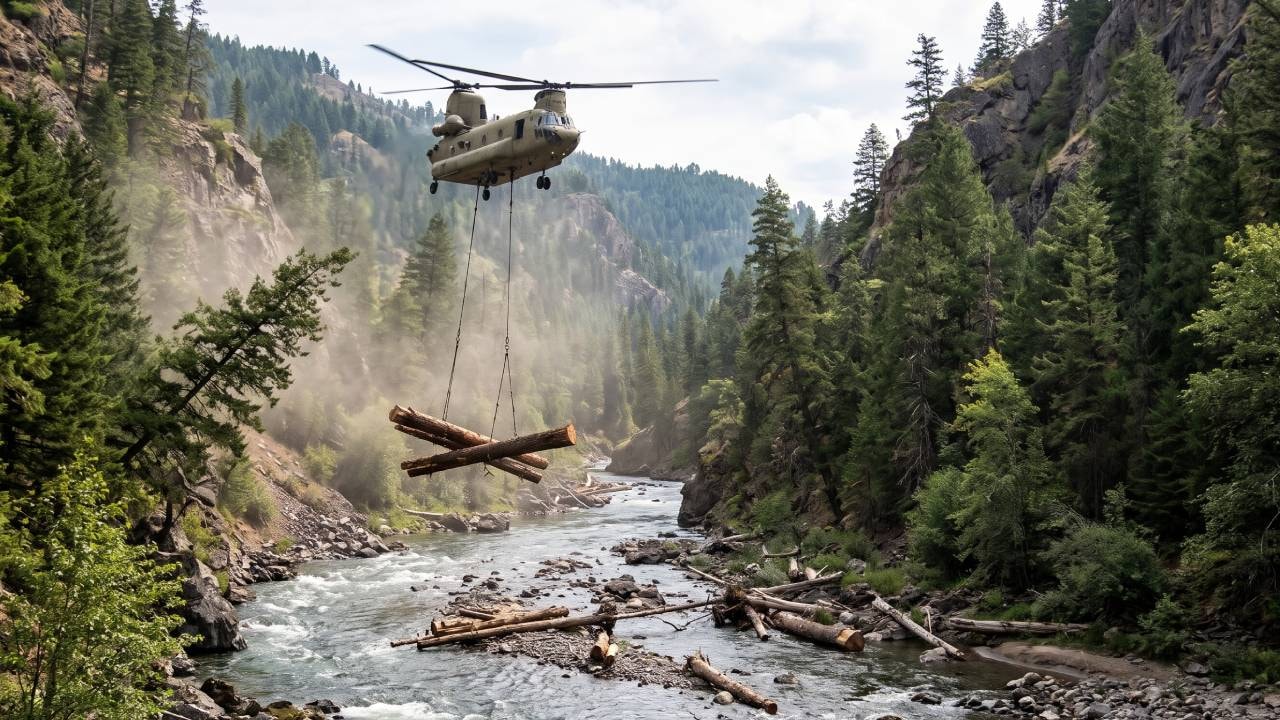 Helikopterle gökyüzünden 6 bin kütük bırakıldı
