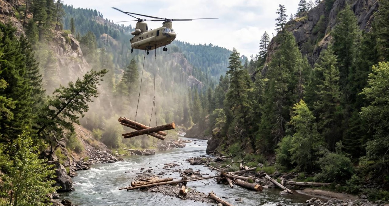 Helikopterle gökyüzünden 6 bin kütük bırakıldı