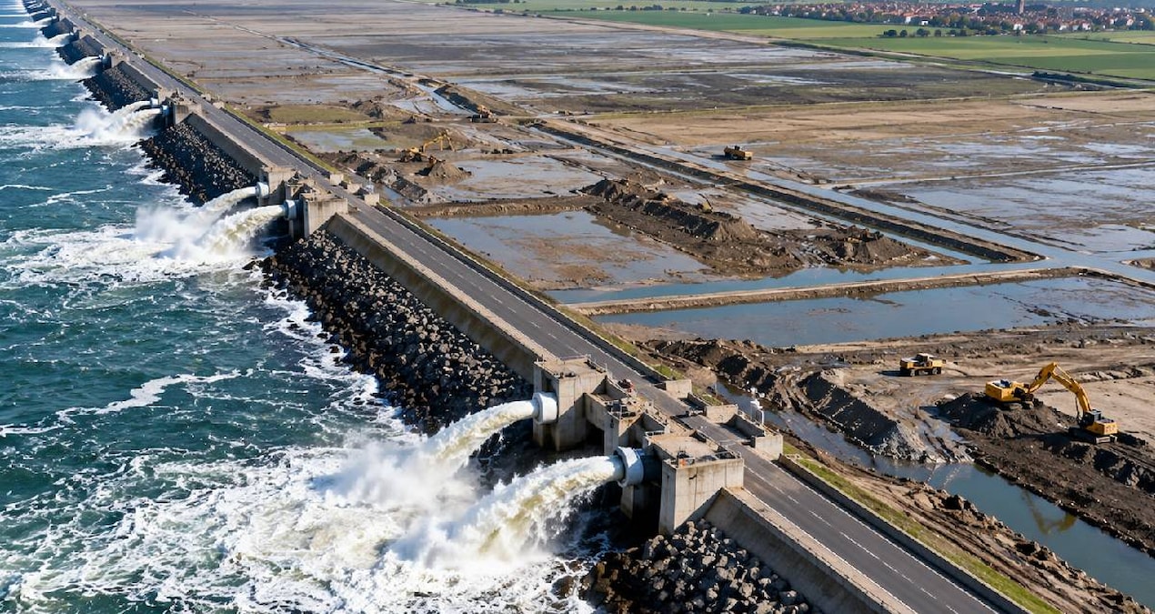 Hollanda denizden toprak kazanmak için Zuiderzee önünde dev setler kurdu