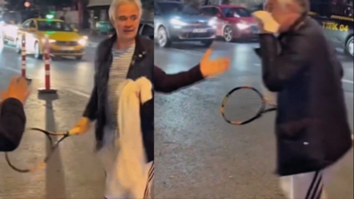 Trafik magandası bu kez tenis raketiyle ortaya çıktı