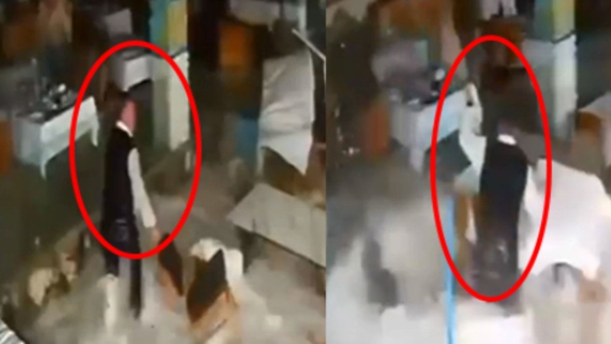 Antalya'da dev dalgalar restoranı bastı, garson sulardan kaçamadı