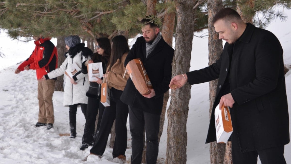 Palandöken’de kuşlar için yem bıraktılar