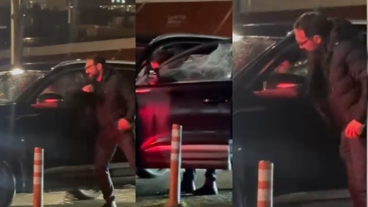 Camı kırıp kadın sürücüyü dövdü! Yüzlerce kişi seyretti
