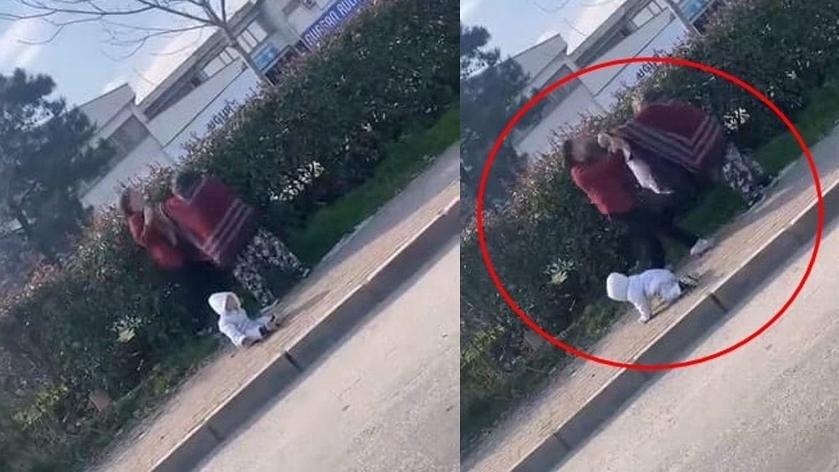 Dilenci kadınlar kavgaya tutuştu, kucaktaki çocuk yere düştü