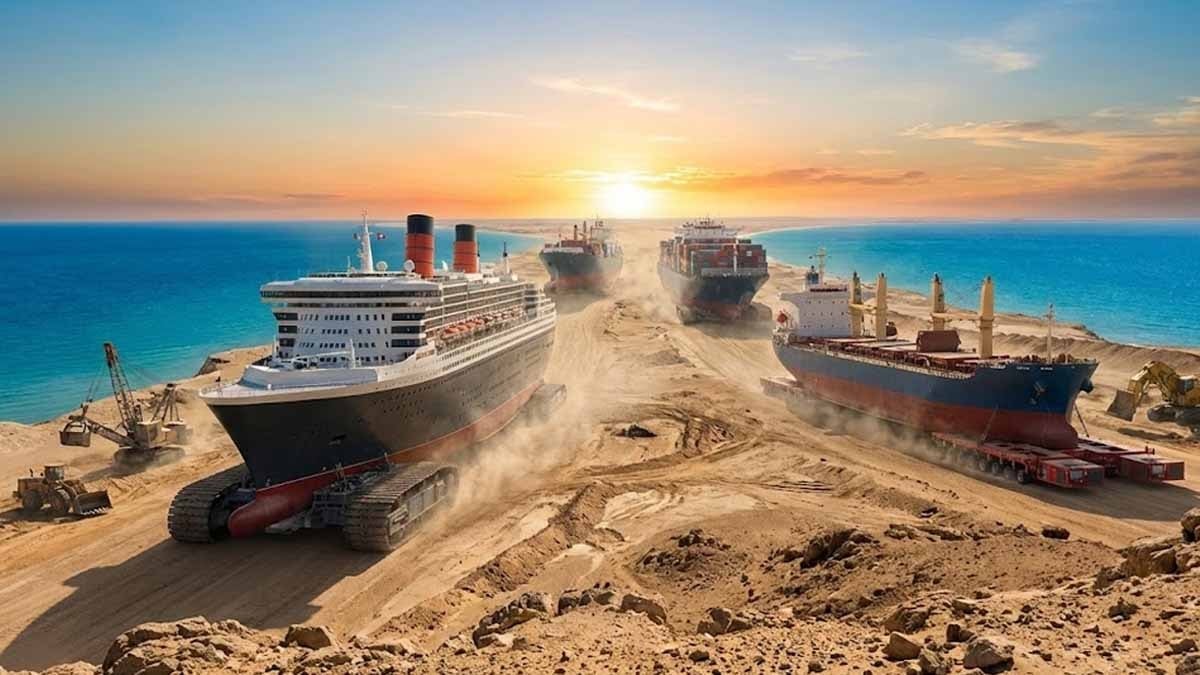Deniz bitti, gemiler karaya çıktı! 2 okyanusu 'toprakla' birbirine bağlayan dev proje devreye girdi