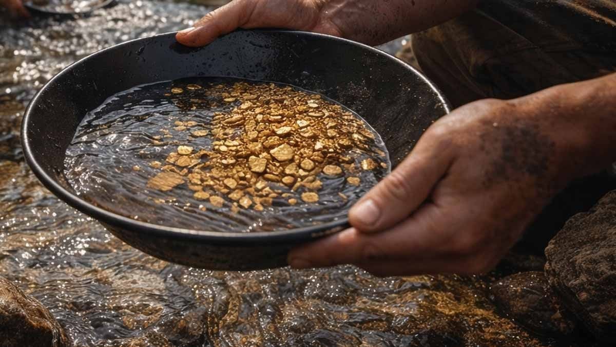 Nehir yatağında tesadüfen bulundu: Eline tavasını alan avuç avuç 'altın' topluyor