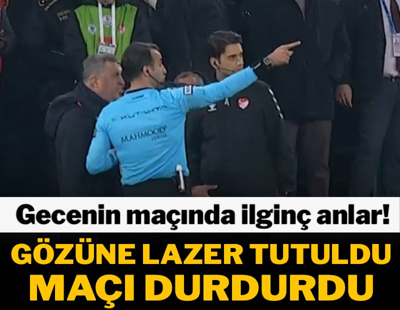 Konyaspor - Galatasaray maçında ilginç an! Lazer tutulunca oyunu durdurdu
