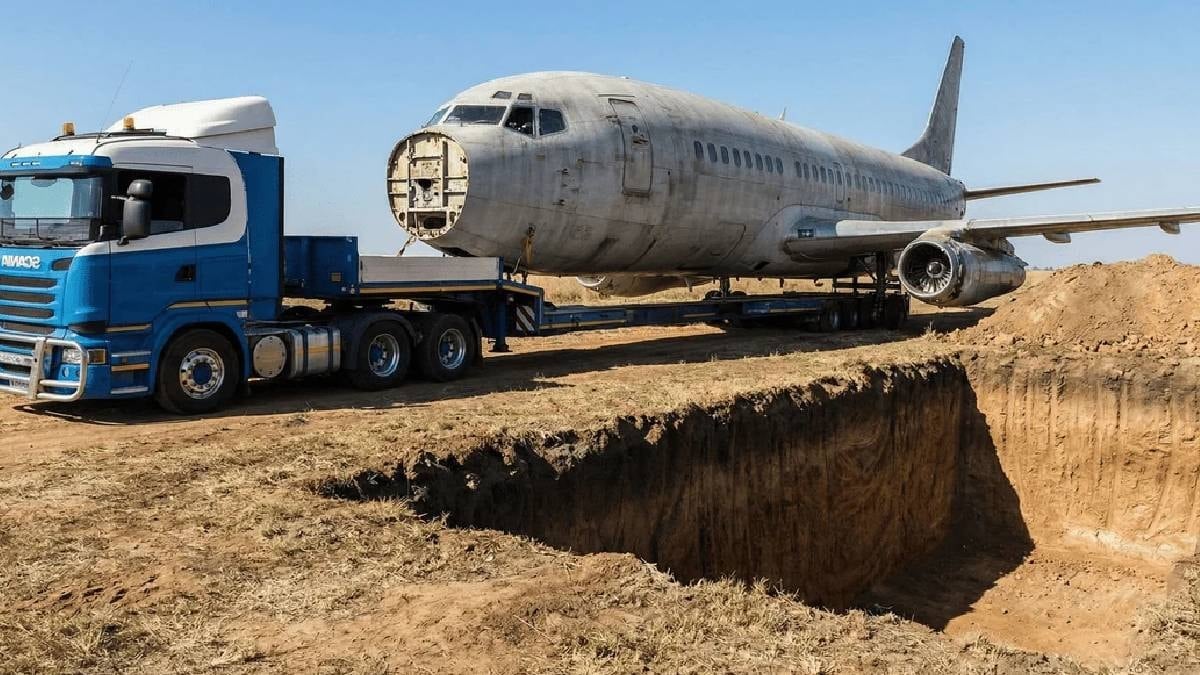 Arka bahçesine satın aldığı devasa uçağı gömdü: Planı ortaya çıktı