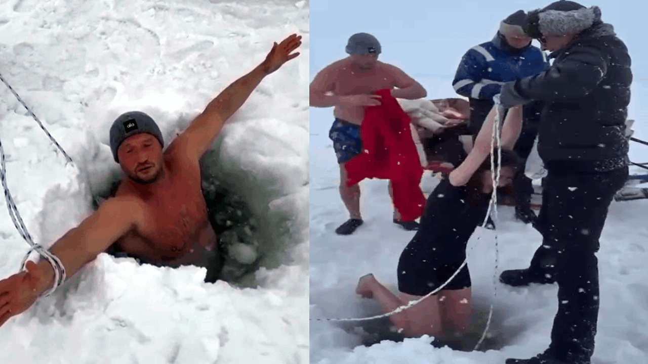 Çıldır Gölü’nün buz gibi suyuna daldılar