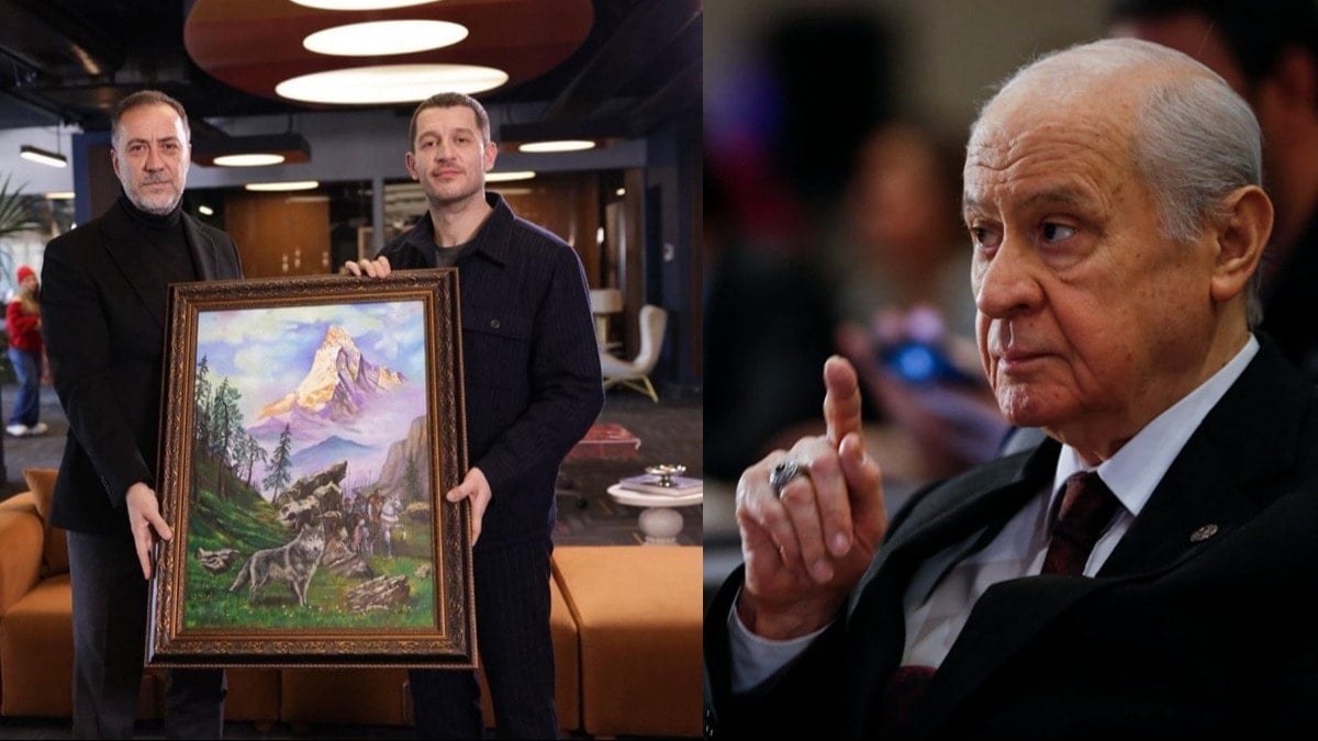  Bahçeli hediyesi yerine ulaştı! Uraz Kaygılaroğlu 'Bozkurt' tablosunu teslim aldı