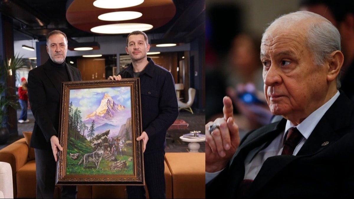  Bahçeli hediyesi yerine ulaştı! Uraz Kaygılaroğlu 'Bozkurt' tablosunu teslim aldı