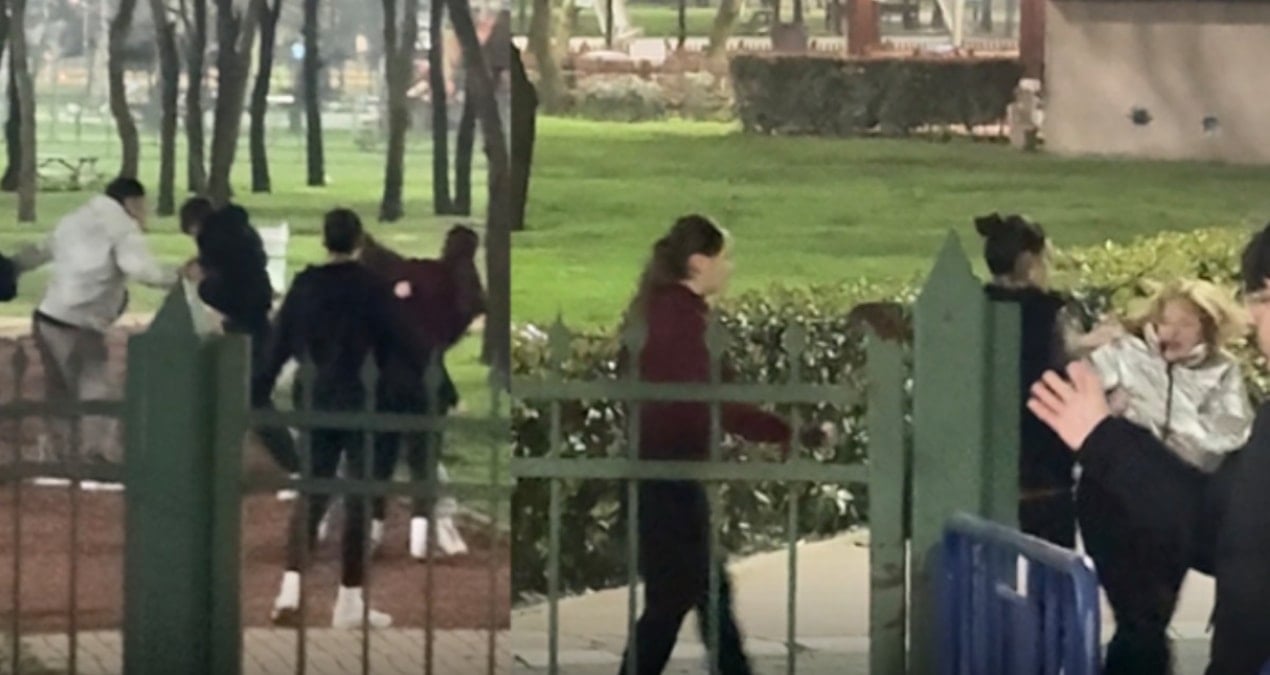 Liselilerin kavgası parkı birbirine kattı! "Seni mermi manyağı yapacağım"