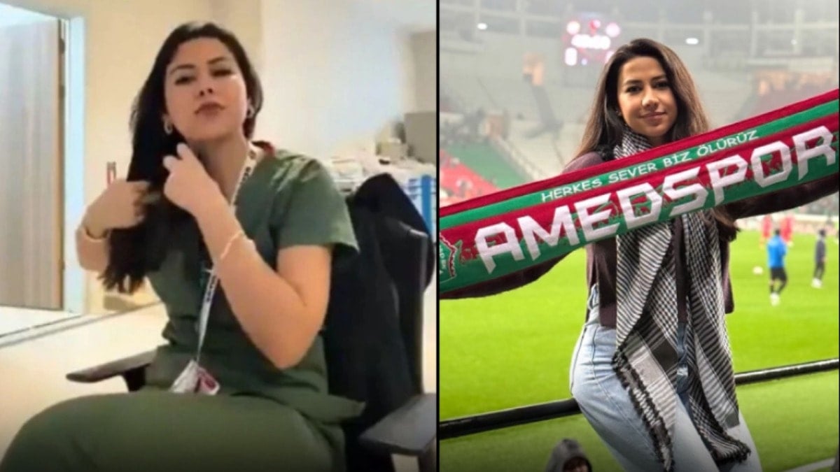 'Saç örme' videosunun ardından görevinden uzaklaştırılan hemşire, Amedspor tribünlerinde kendinden geçti. 