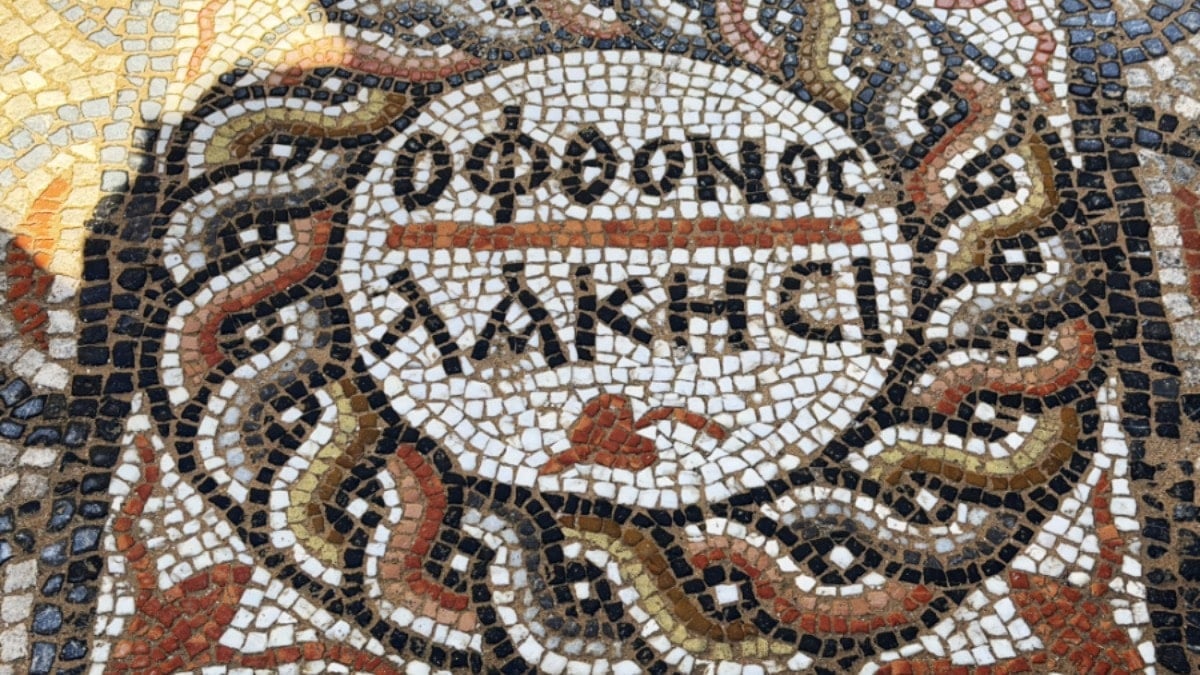 3 bin yıllık antik kentte 'kıskanan çatlasın' yazılı mozaik bulundu