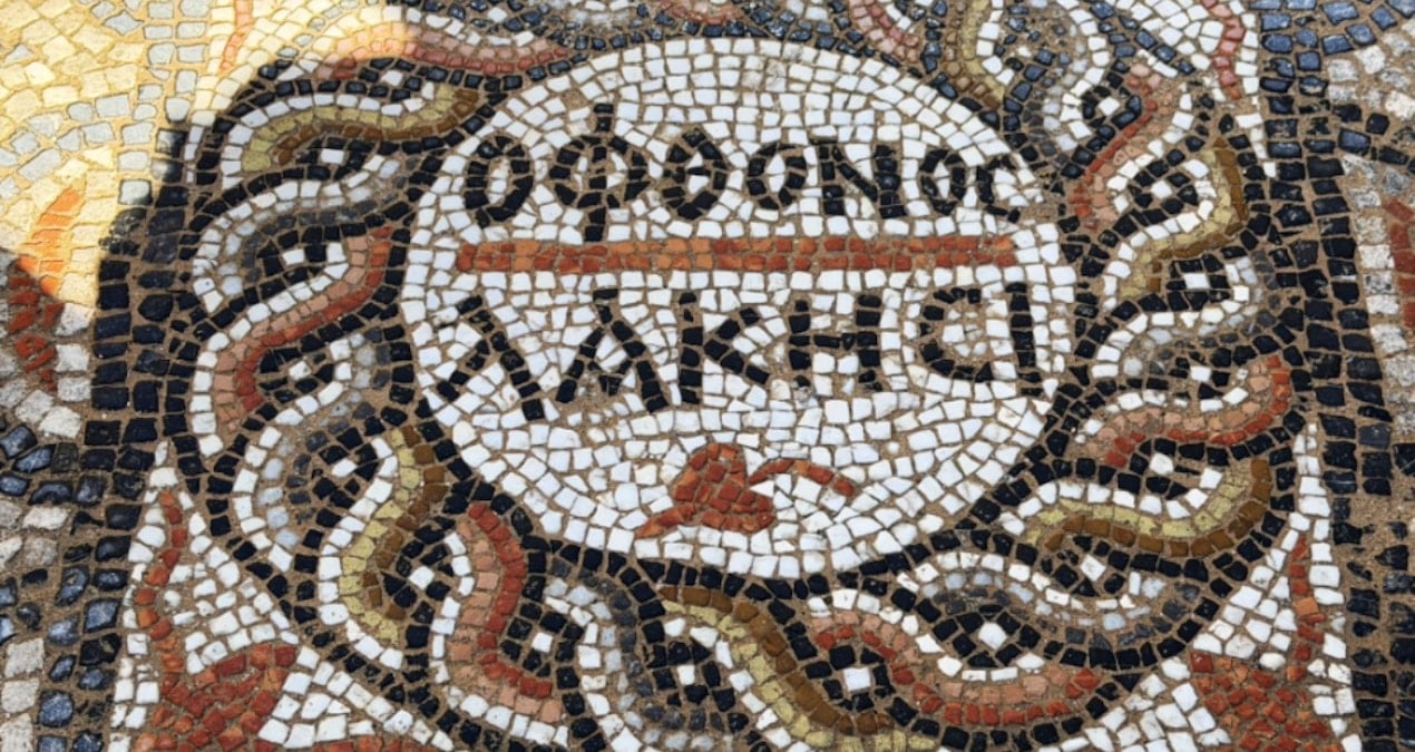 3 bin yıllık antik kentte 'kıskanan çatlasın' yazılı mozaik bulundu