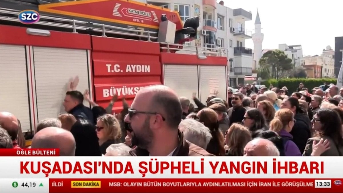 Belediye Başkanı gözaltına alınan Kuşadası'nda basın açıklamasına itfaiye engel oldu