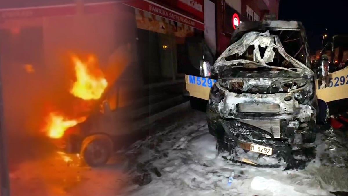 Avcılar’da park halindeki minibüs alev alev yandı