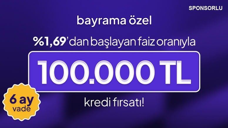 %1,69 faizli 100.000 TL kredi!