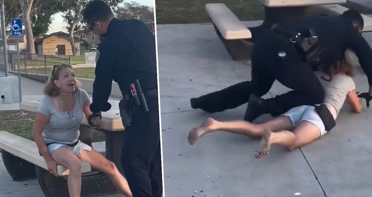 Polis parktaki insanları rahatsız eden kadını yerden yere vurdu