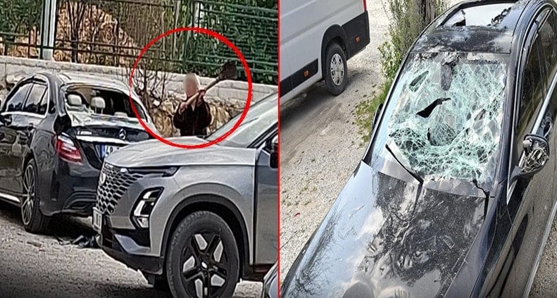 Küreği eline alan kadın, lüks otomobili hurdaya çevirdi!