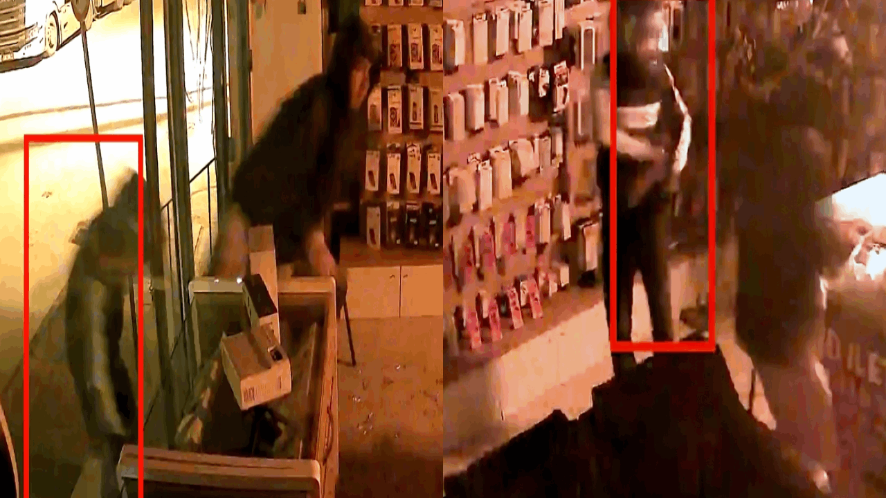 Kaldırım taşıyla vitrin kırıp telefonları çaldılar