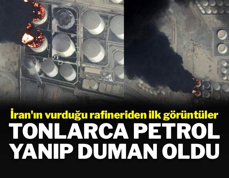 İran Körfezdeki rafinerileri vurdu, tonlarca petrol yanarak duman oldu | SAVAŞTA 7'NCİ GÜN