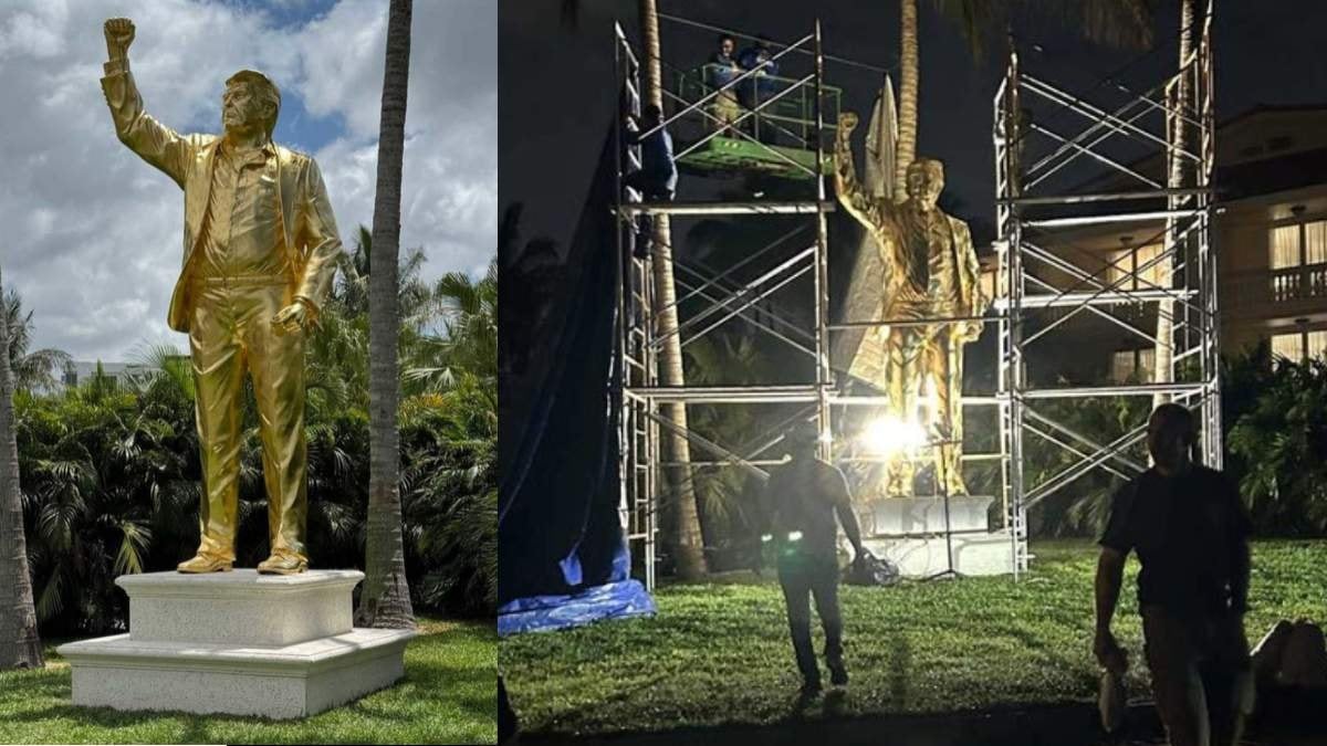 Trump'ın en sevdiği binaya 7 metrelik altın heykeli dikildi