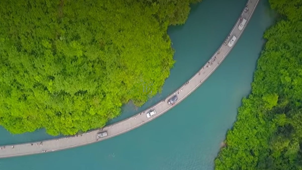 Suyun üstünde yüzen karayolu köprüsü: Arabalar vızır vızır geçiyor
