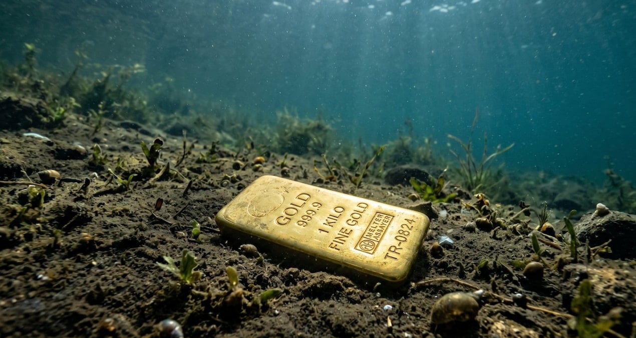 Serinlemek için girdiği gölde altın külçe buldu