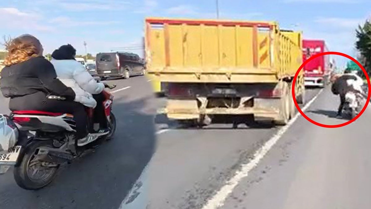 İstanbul trafiğinde motosikletteki kadının saçını çekti! Ölümle burun buruna anlar