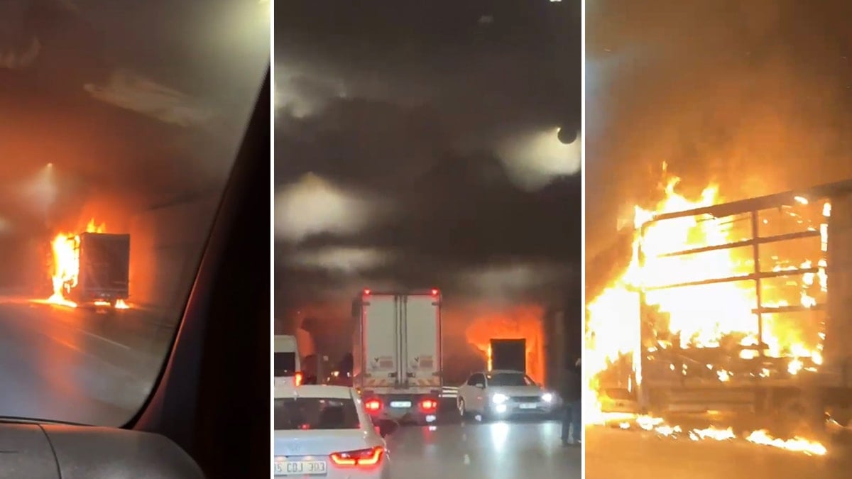 Sabiha Gökçen yolunda tünelde panik! Kamyonet alev alev yandı