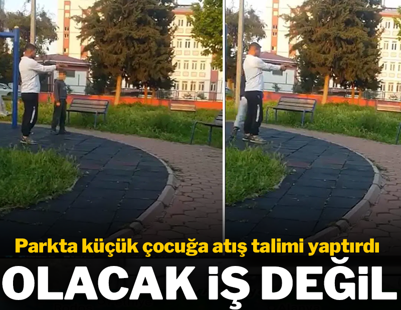 Olacak iş değil: Parkta küçük çocuğa atış talimi yaptırdı