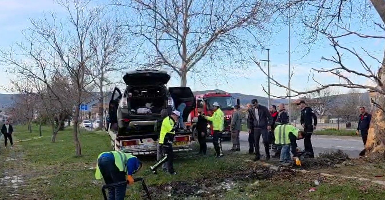 Ağaca çarpan araç alev aldı; 1 kişi öldü, 2 kişi yaralandı