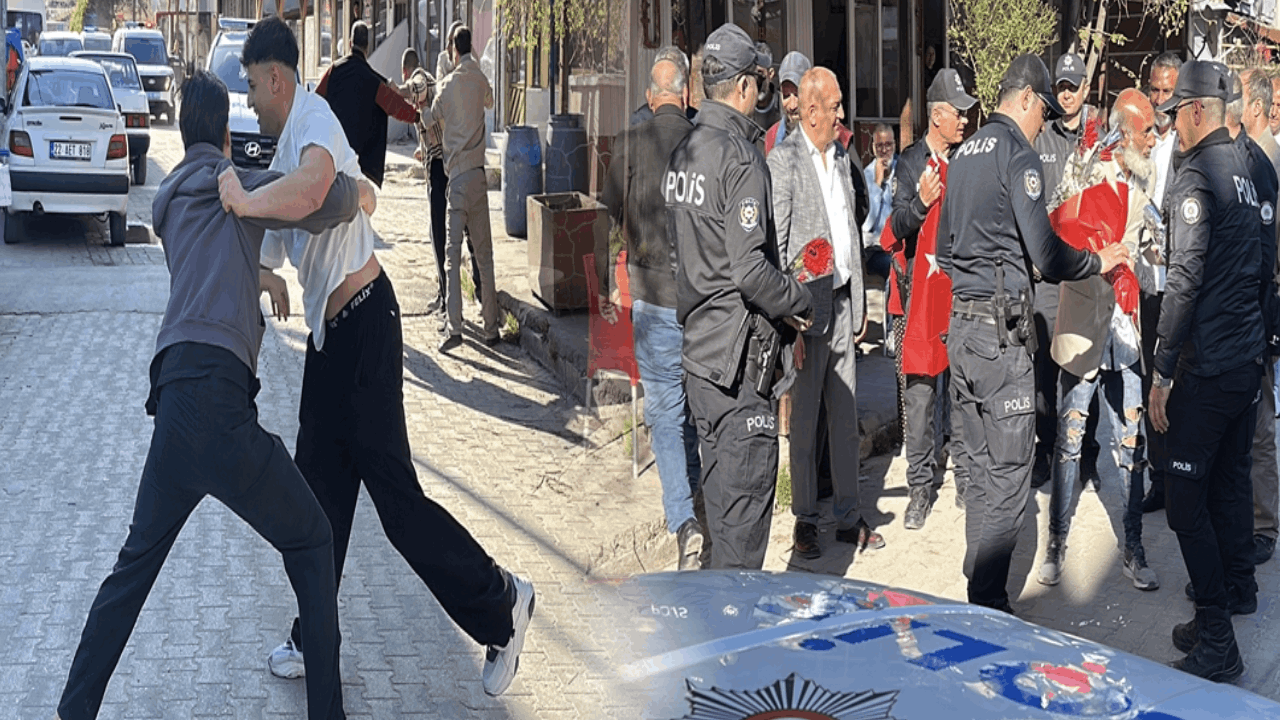 Kavga ihbarına giden polisler çiçeklerle karşılandı