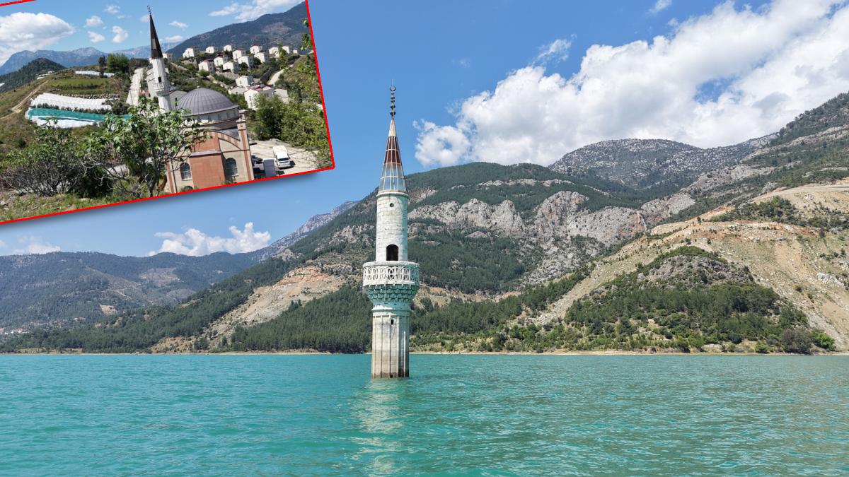 Büyün mahalle sular altında kaldı, geriye bir tek minare kaldı