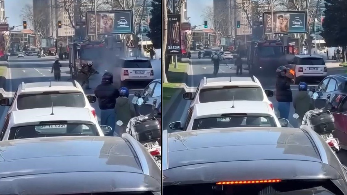 Şişli'de milyonluk araç alev aldı, trafik kilitlendi 
