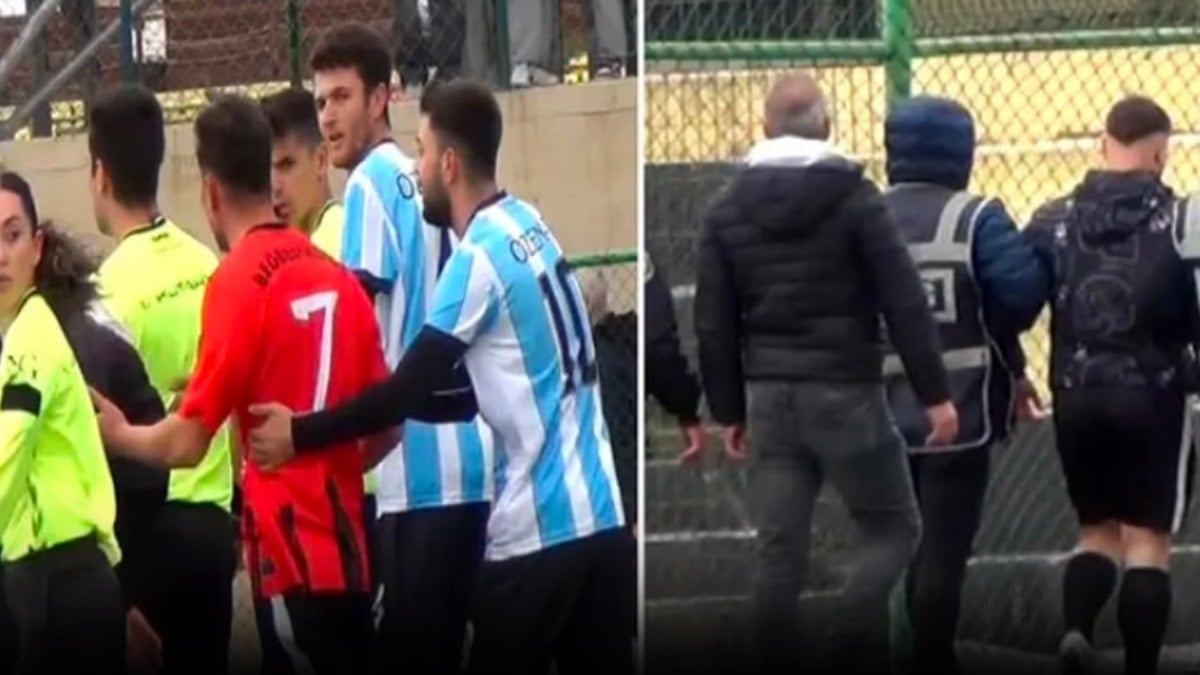 Hakemi yumruklayan futbolcu sahada gözaltına alındı
