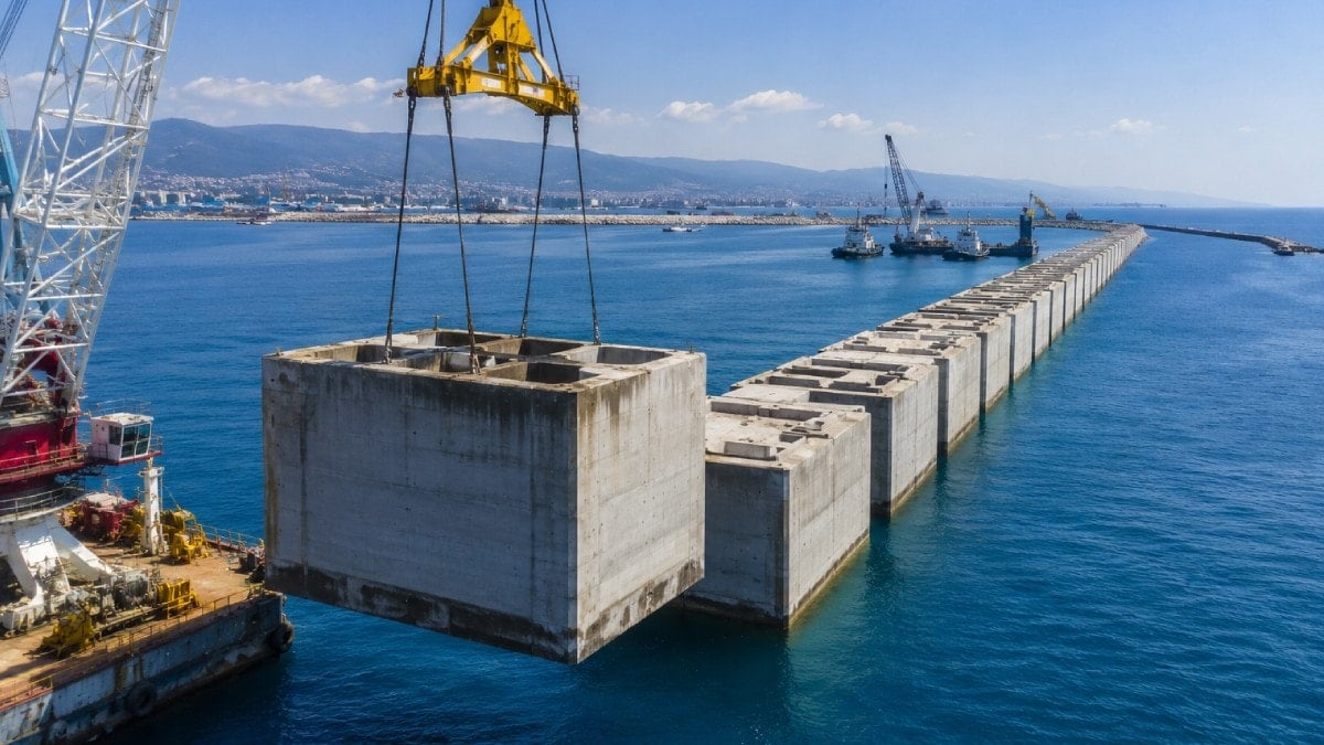 Akdeniz’in ortasına dev duvar kuruluyor: 33 metrelik dev beton bloklar tek tek yerleştirilecek