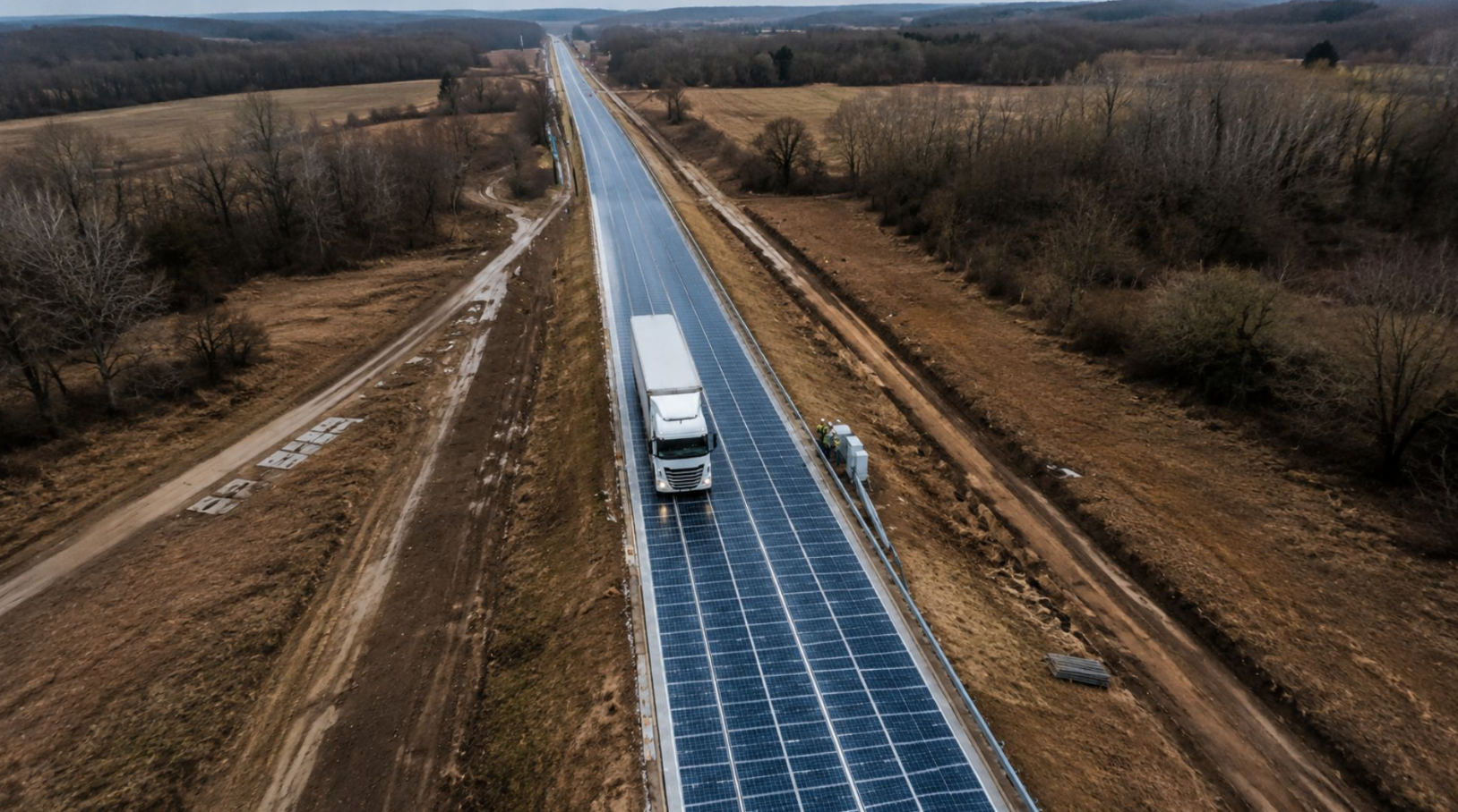 Asfalta 1 kilometre boyunca güneş paneli döşediler
